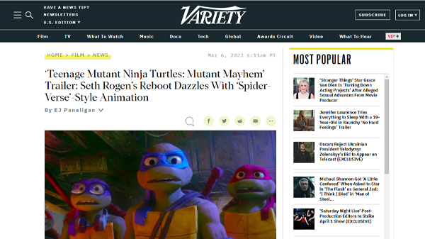 Variety | Bande annonce TMNT: le reboot de Seth Rogen éblouit avec une animation à la Spider-Verse